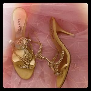 Gold Bejeweled Strappy Heels